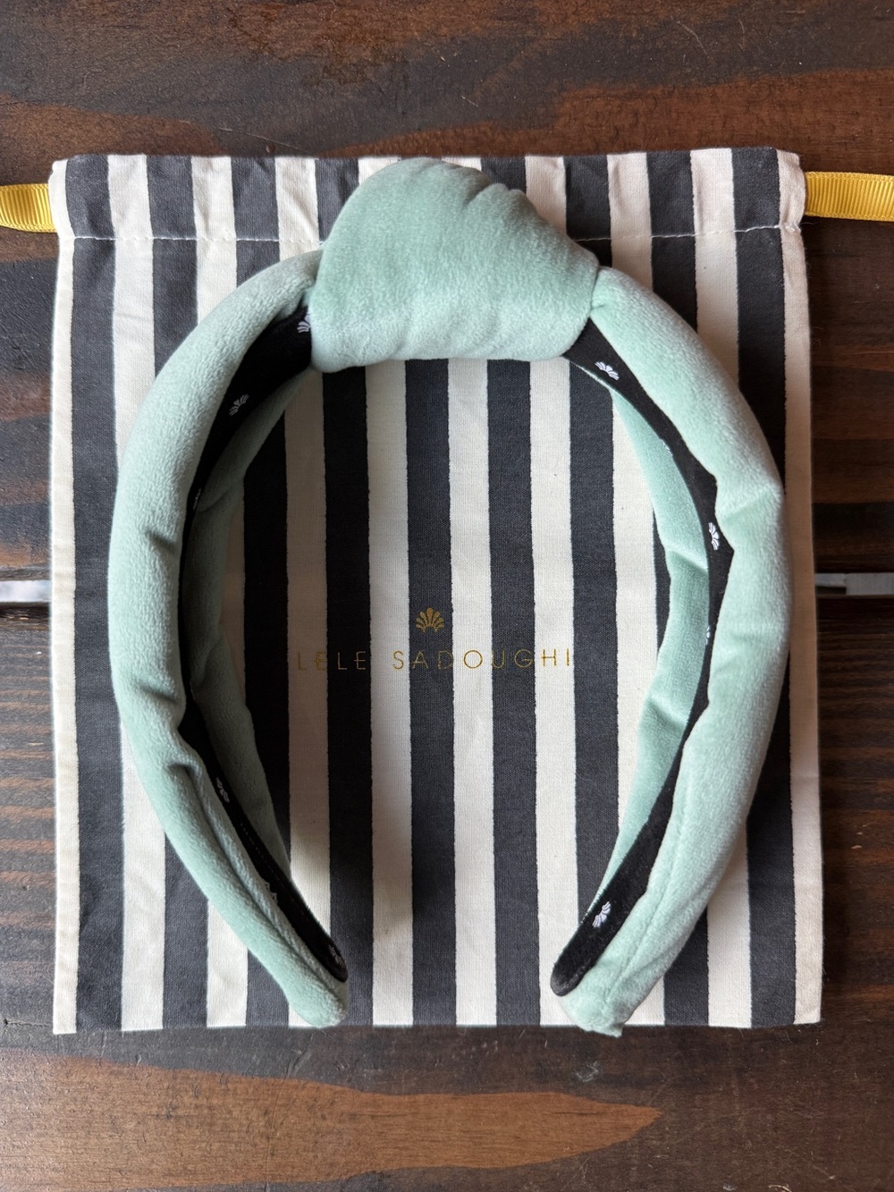 Lele Sadoughi Smoky Aqua Velvet Knotted Headband
